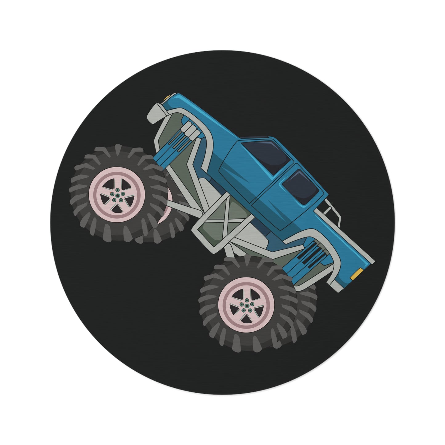 Blue Wheely Monster Truck Black Round Rug