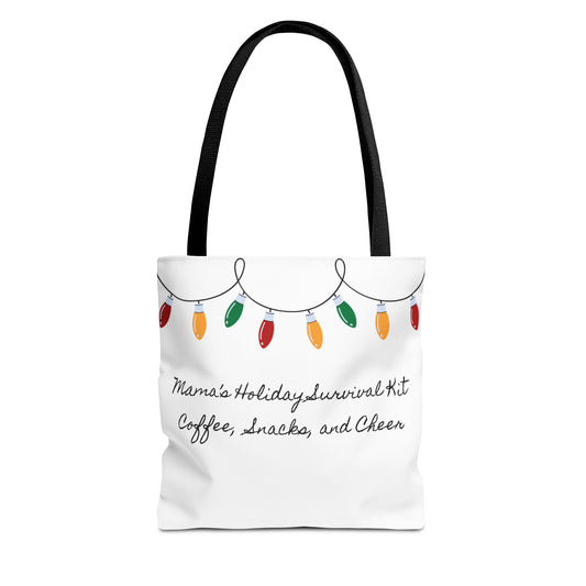 "Mama’s Holiday Survival Kit: Coffee, Snacks, and Cheer" Tote Bag