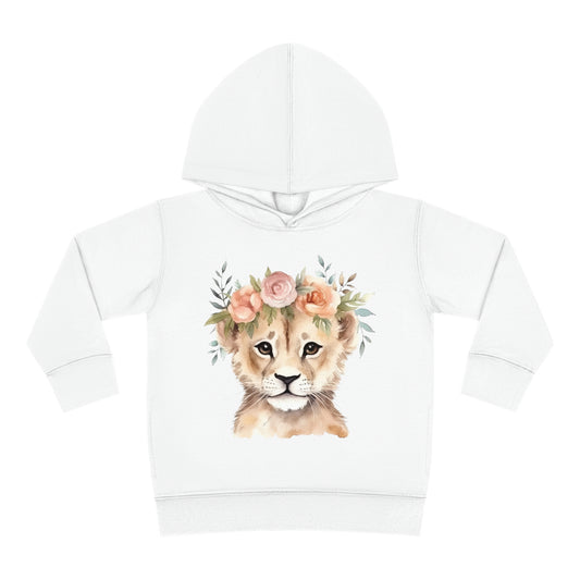 Lion Cub Wearing a Flower Crown Toddler Pullover Fleece Hoodie