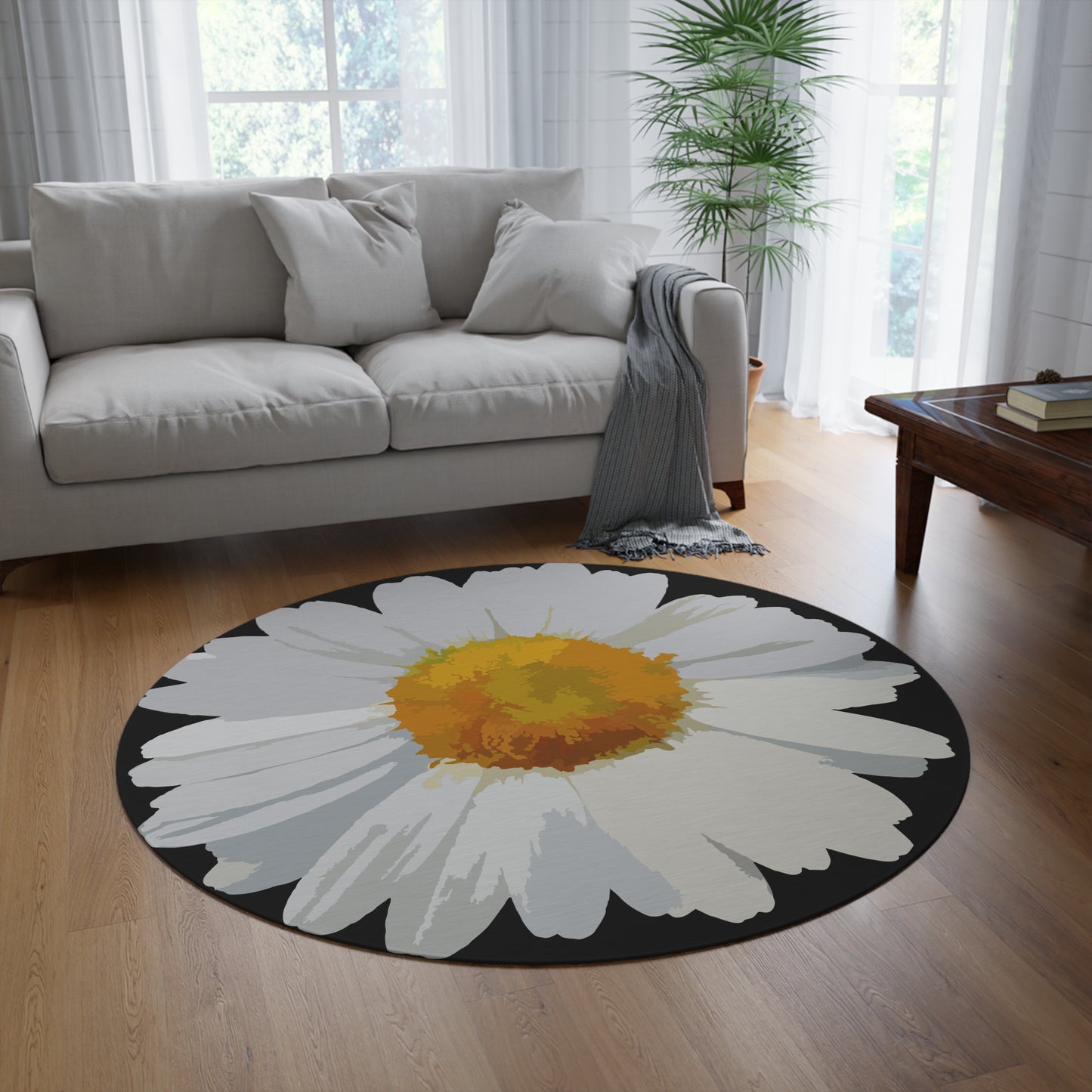 Daisy Black Round Rug