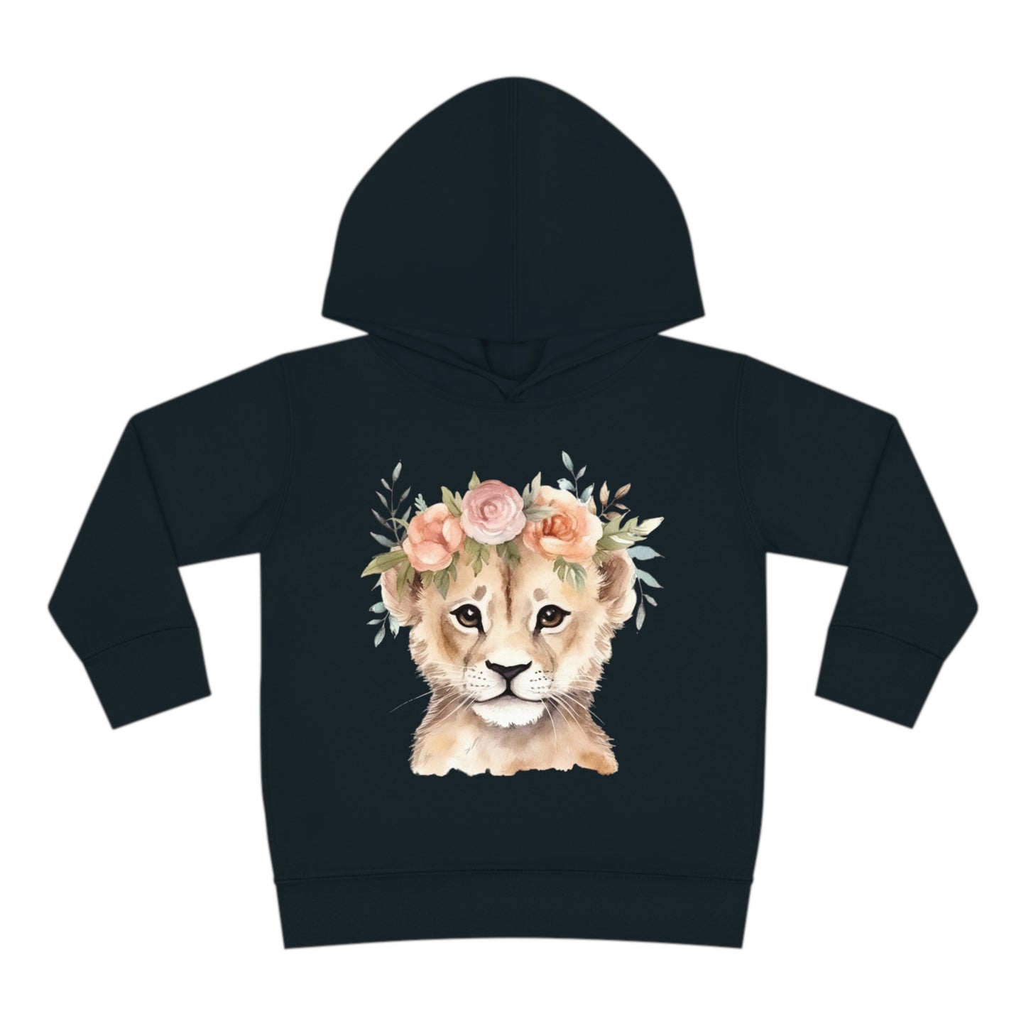 Lion Cub Wearing a Flower Crown Toddler Pullover Fleece Hoodie