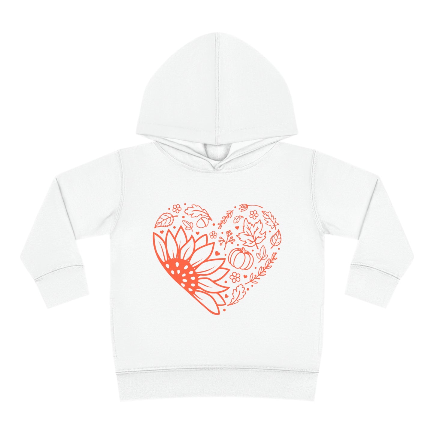 Orange Fall Heart with Sunflower Toddler Pullover Fleece Hoodie