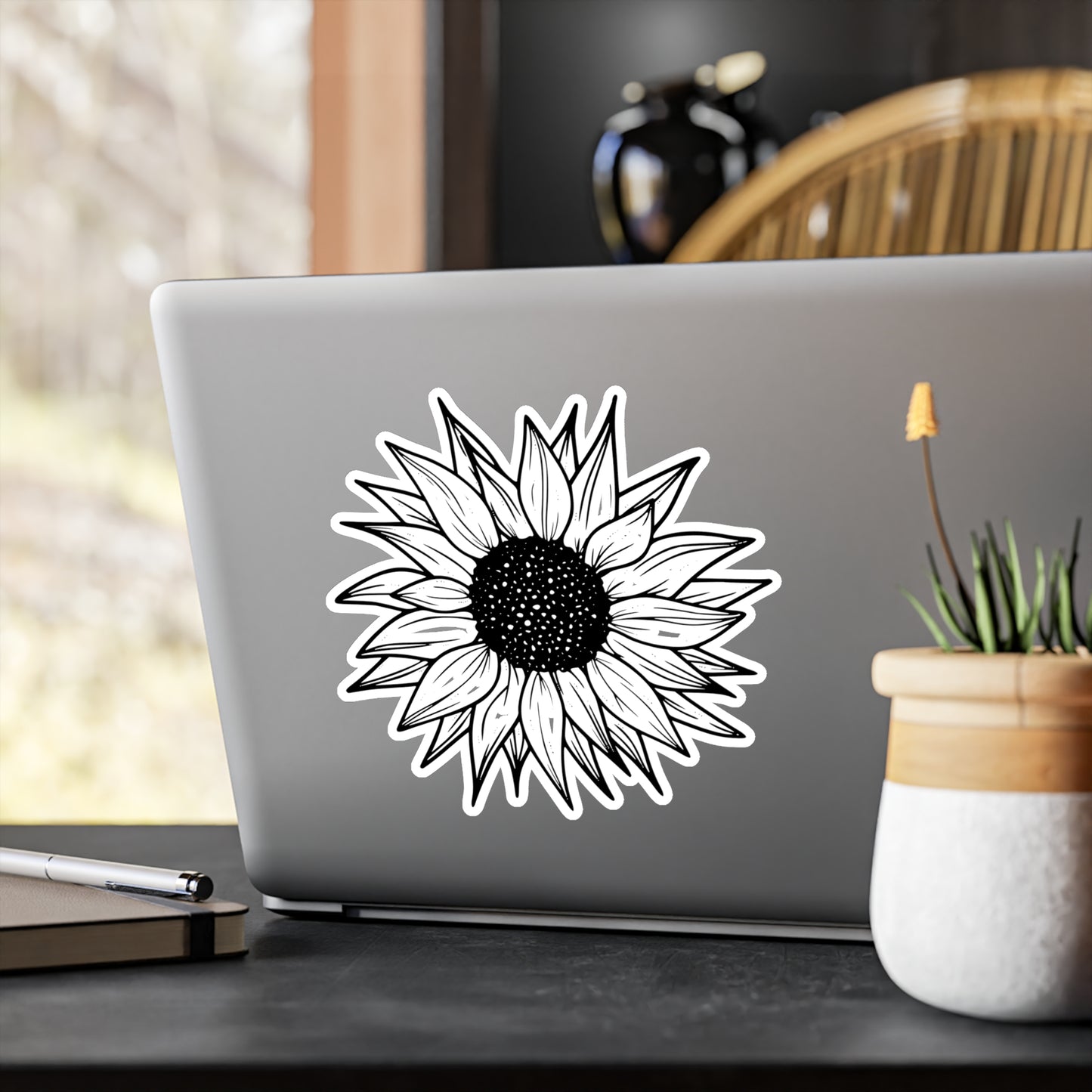 Black and White Sunflower Kiss-Cut Vinyl Decal