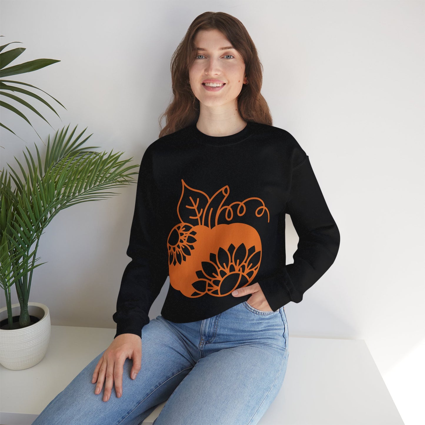 Fall Pumpkin with Sunflowers Unisex Heavy Blend™ Crewneck Sweatshirt