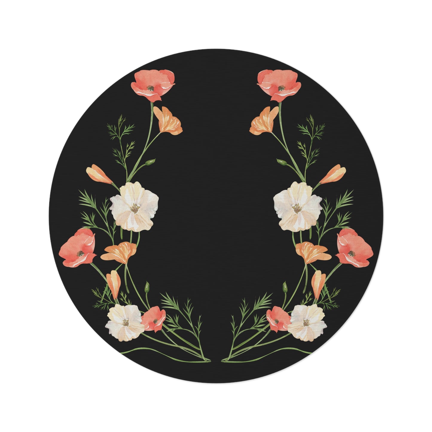 Bunch of Wildflowers Black Round Rug