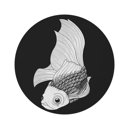 Black and White Fish Round Rug