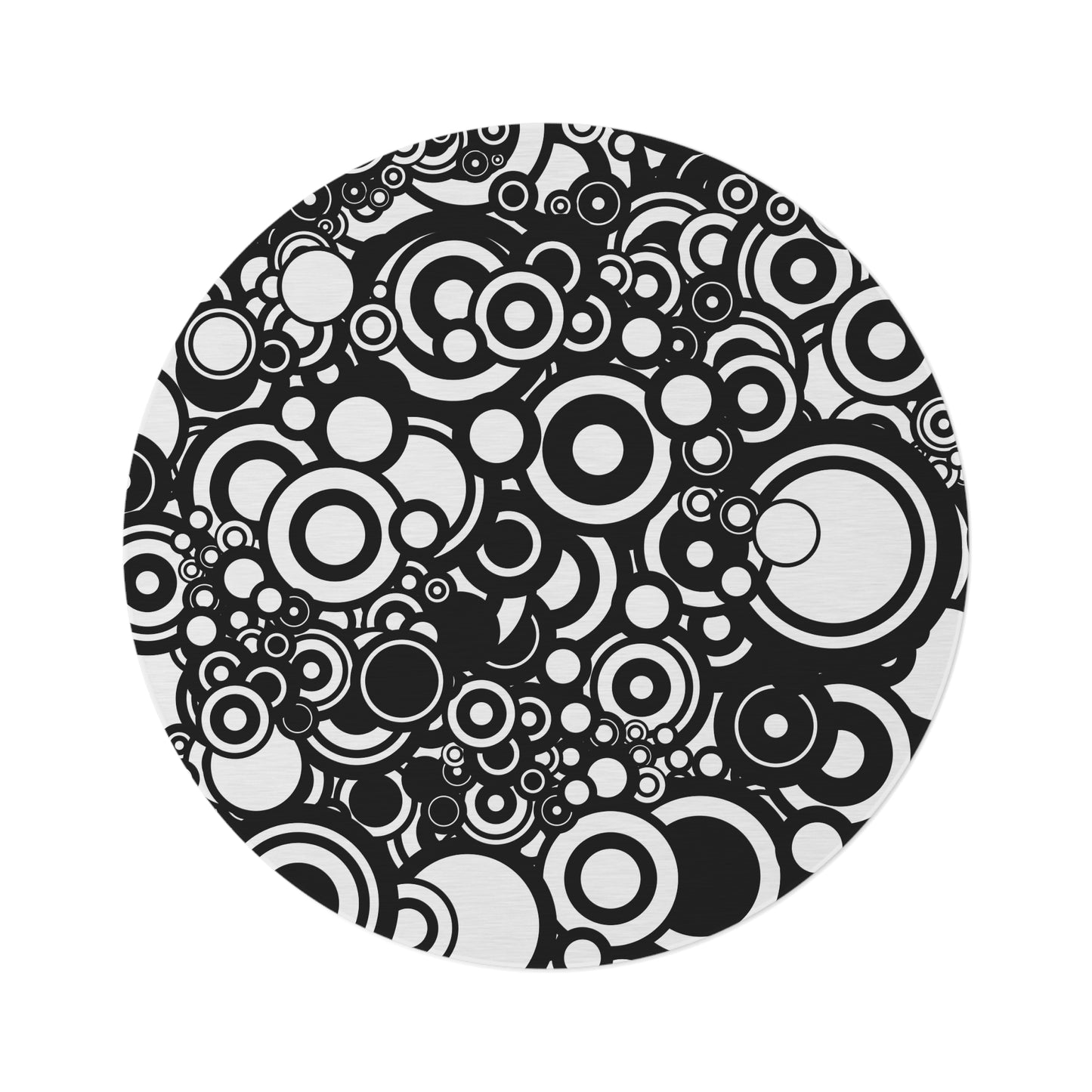 Layered Black and White Circles Round Rug