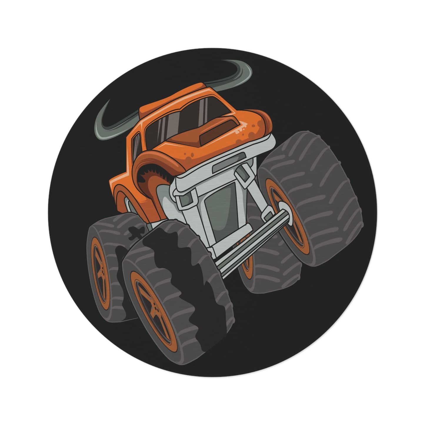 Orange Horned Monster Truck Black Round Rug