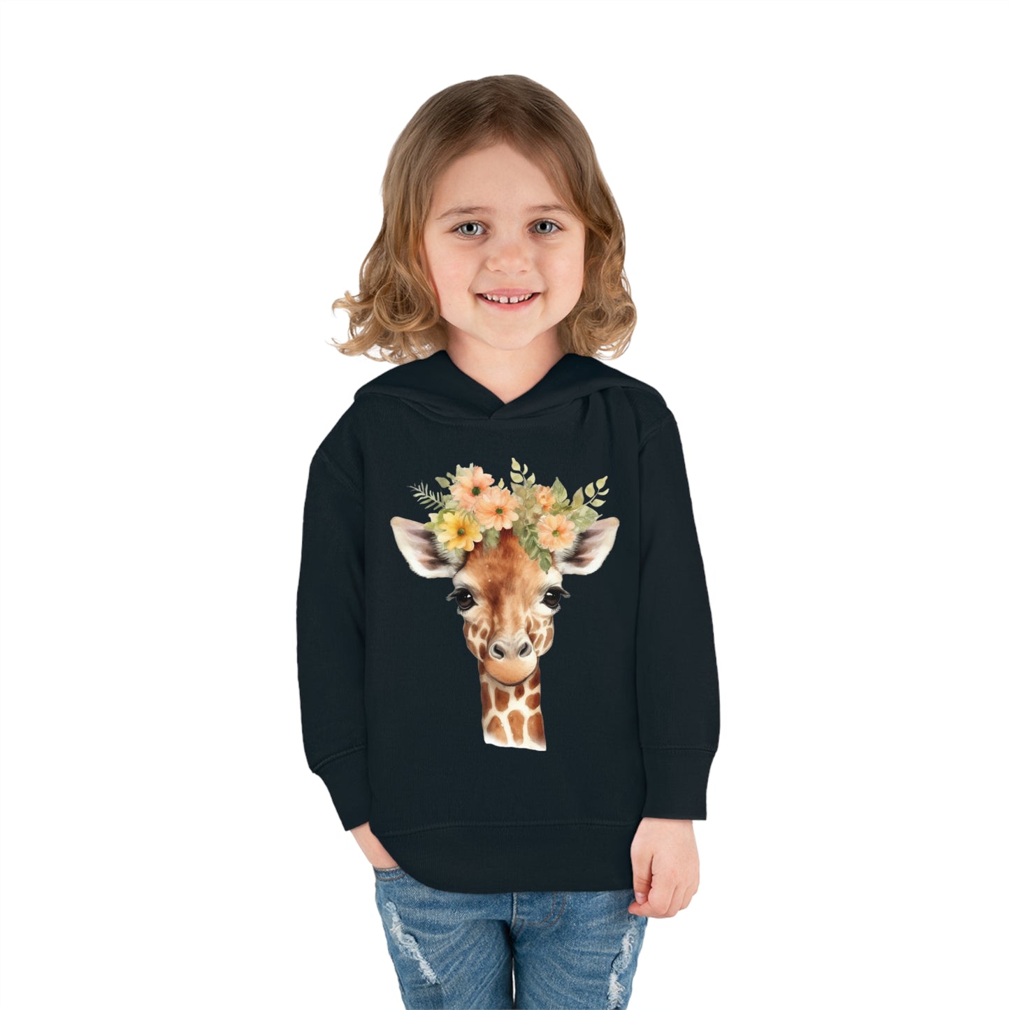 Giraffe with a Flower Crown Toddler Pullover Fleece Hoodie