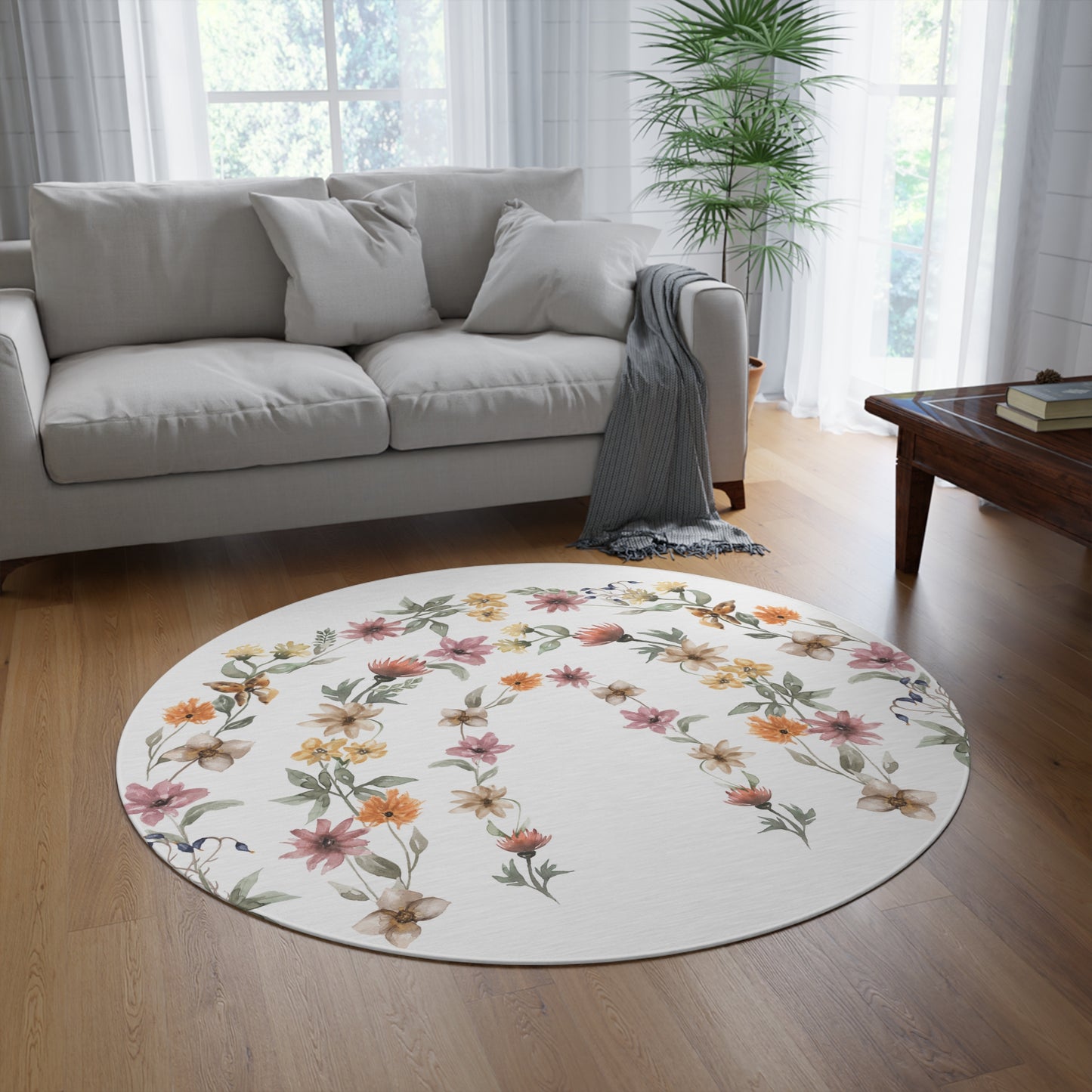 Flower Rainbow Round Rug