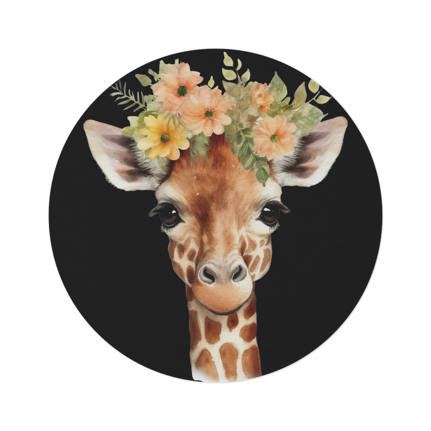 Giraffe Flower Crown Round Rug