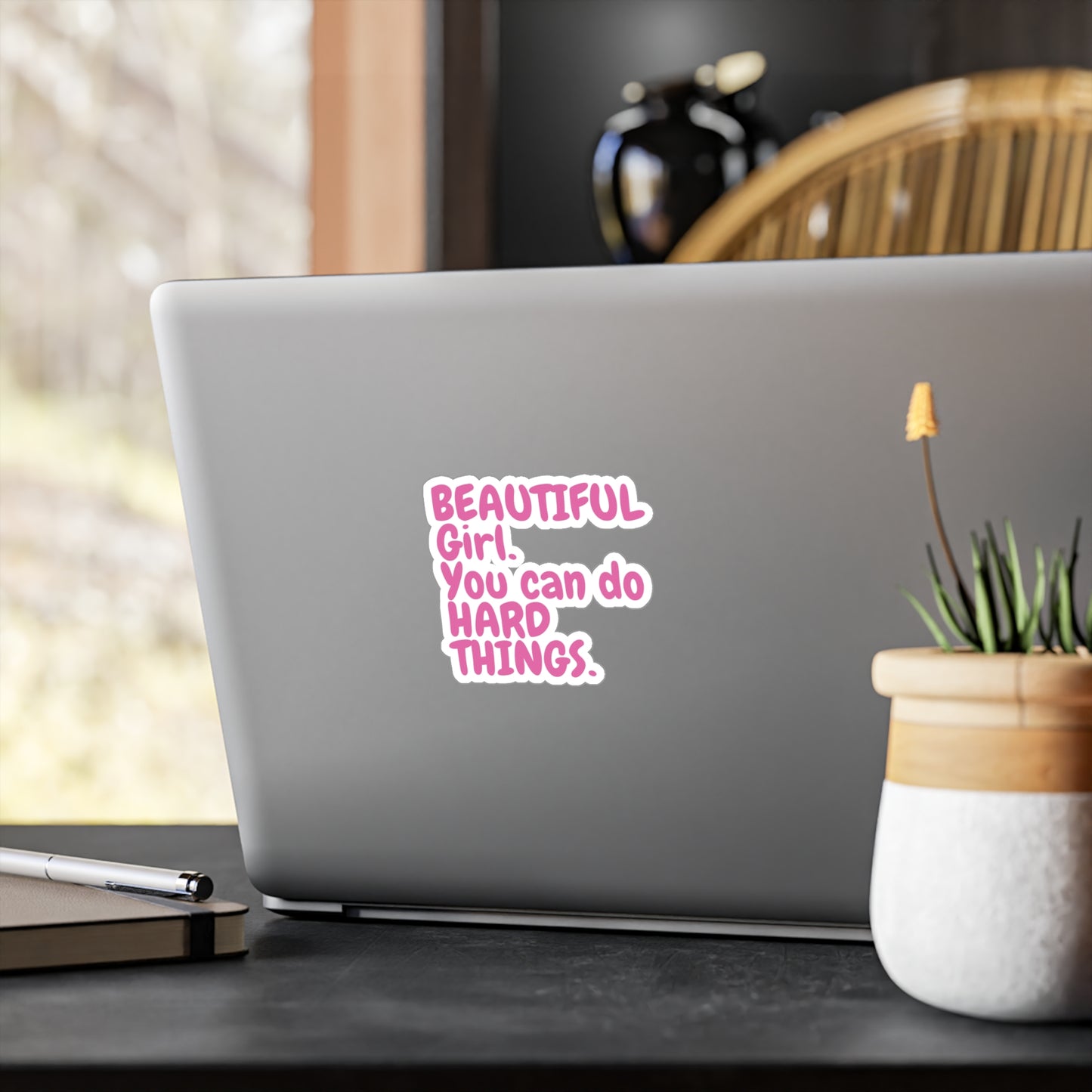 "Beautiful Girl You Can Do Hard Things" Pink Kiss-Cut Vinyl Decal