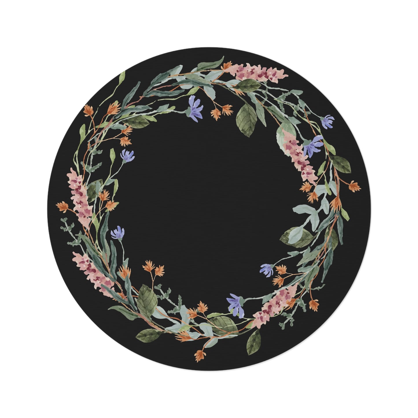 Round of Wildflowers Black Round Rug