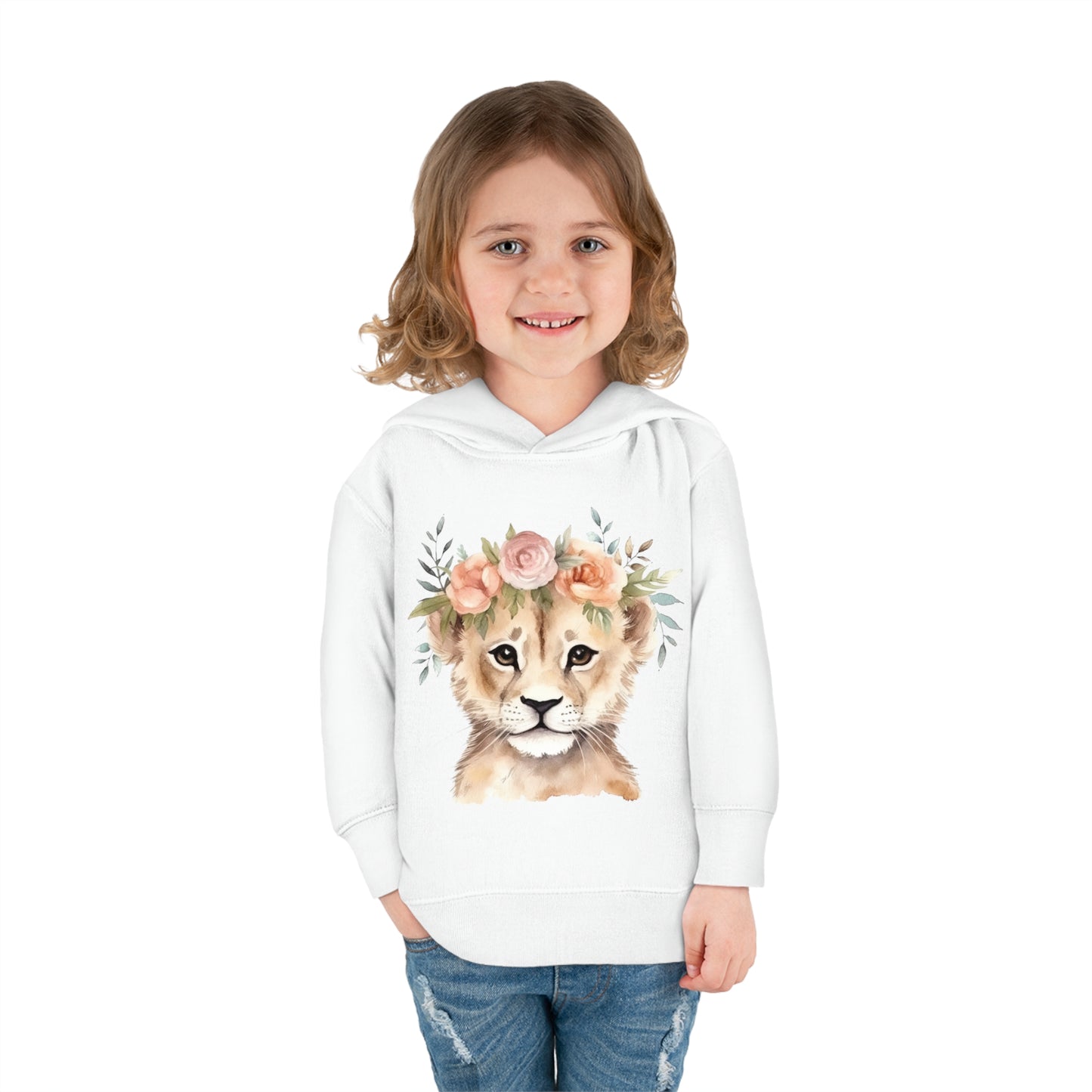 Lion Cub Wearing a Flower Crown Toddler Pullover Fleece Hoodie