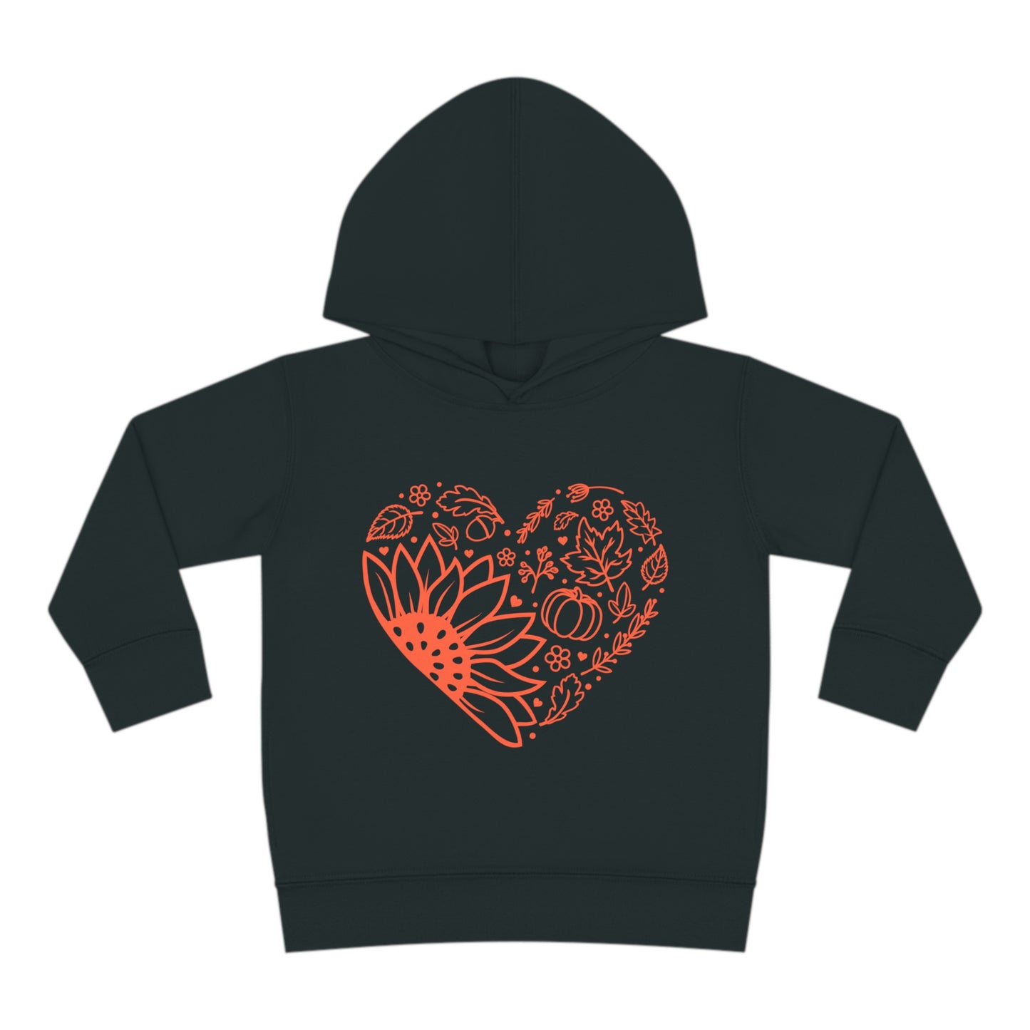 Orange Fall Heart with Sunflower Toddler Pullover Fleece Hoodie