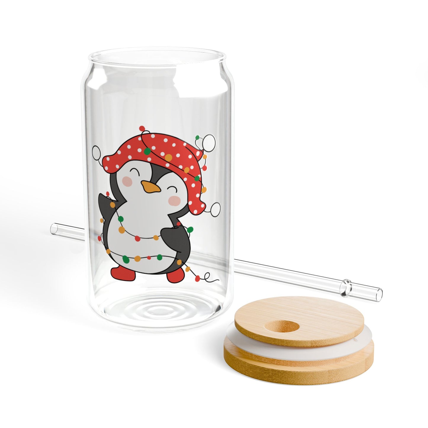 Dancing Christmas Penguin Sipper Glass, 16oz