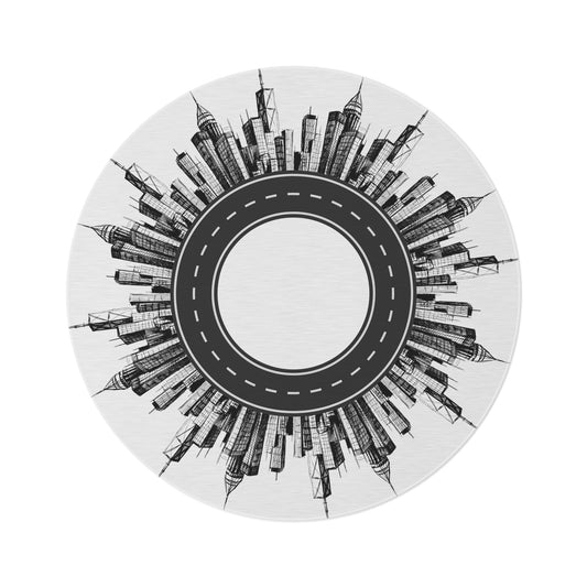 Road and City White Round Rug