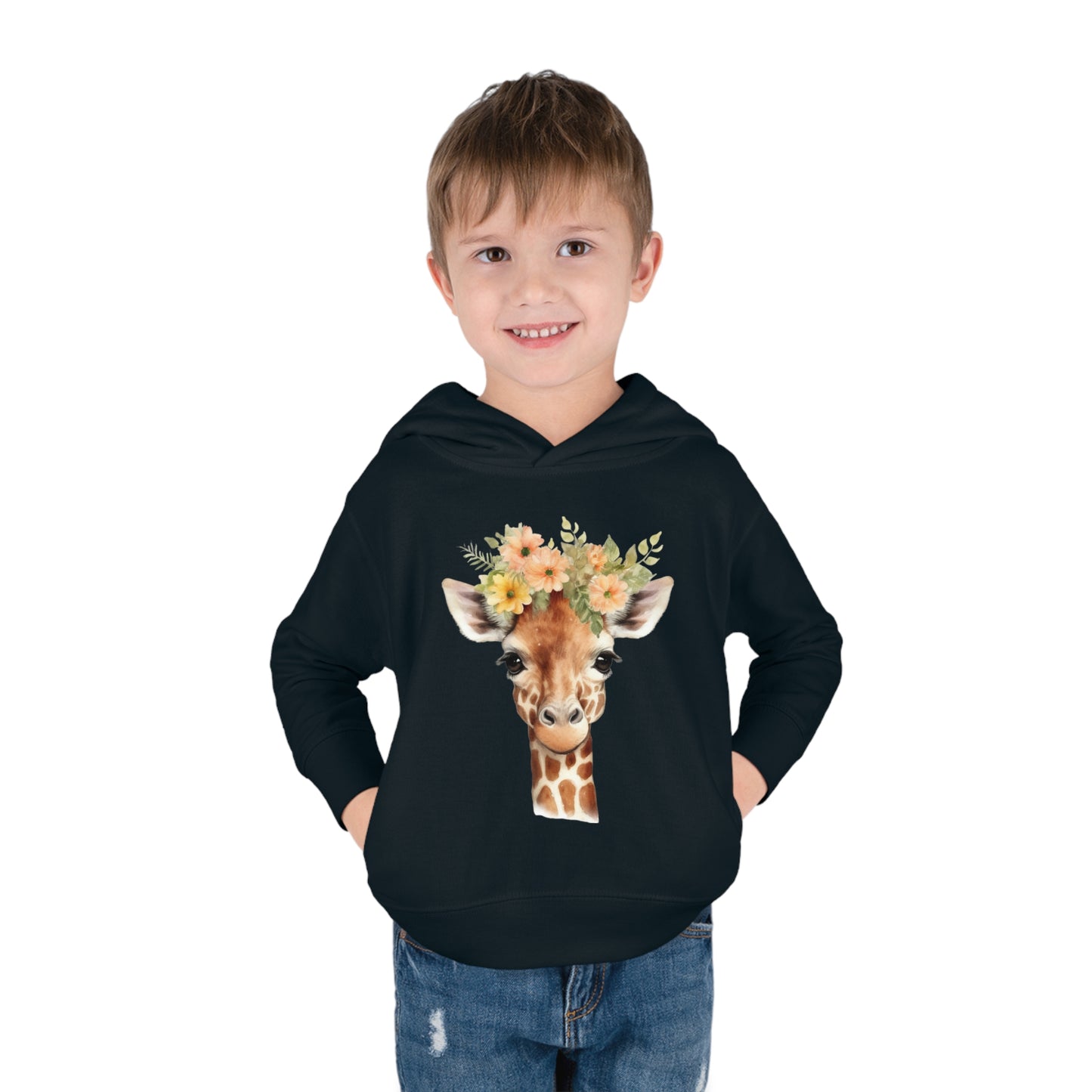 Giraffe with a Flower Crown Toddler Pullover Fleece Hoodie