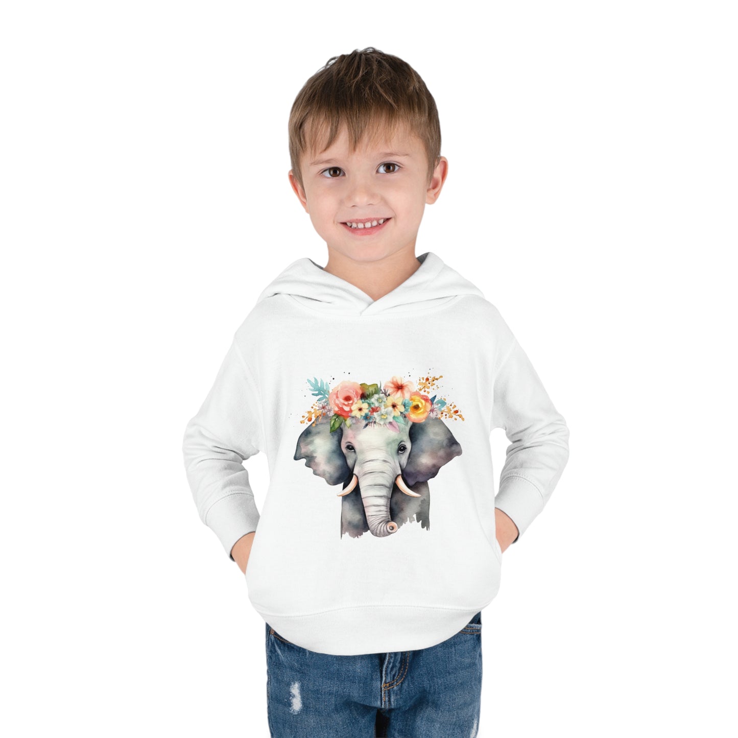 Elephant with a Flower Crown Toddler Pullover Fleece Hoodie