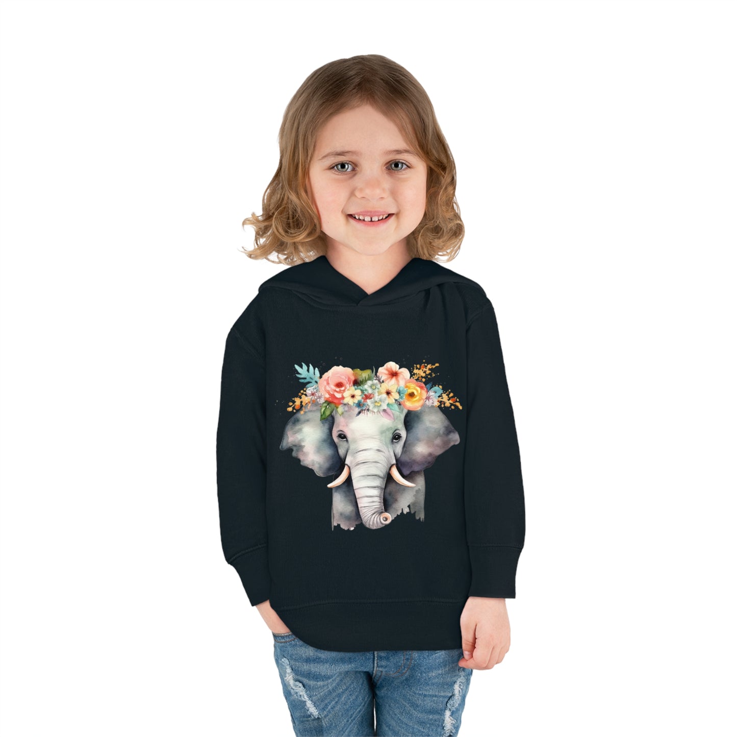 Elephant with a Flower Crown Toddler Pullover Fleece Hoodie