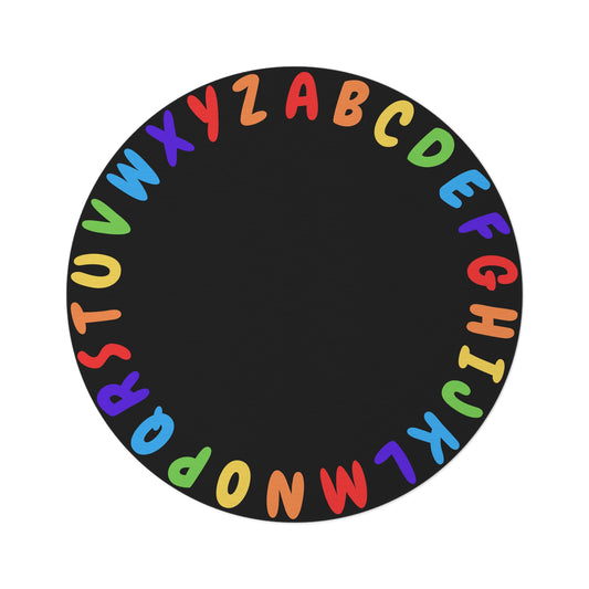 Rainbow ABC Black Round Rug