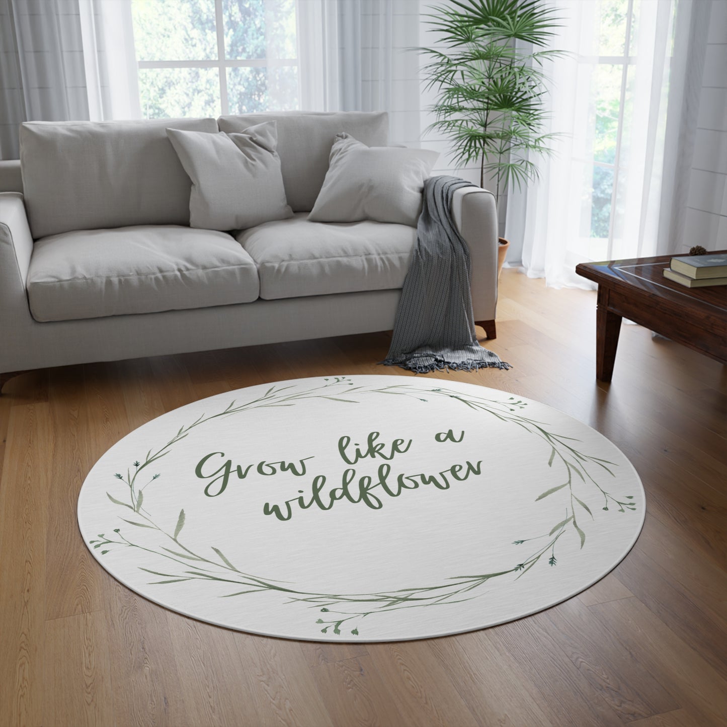 Grow Like a Wildflower White Round Rug