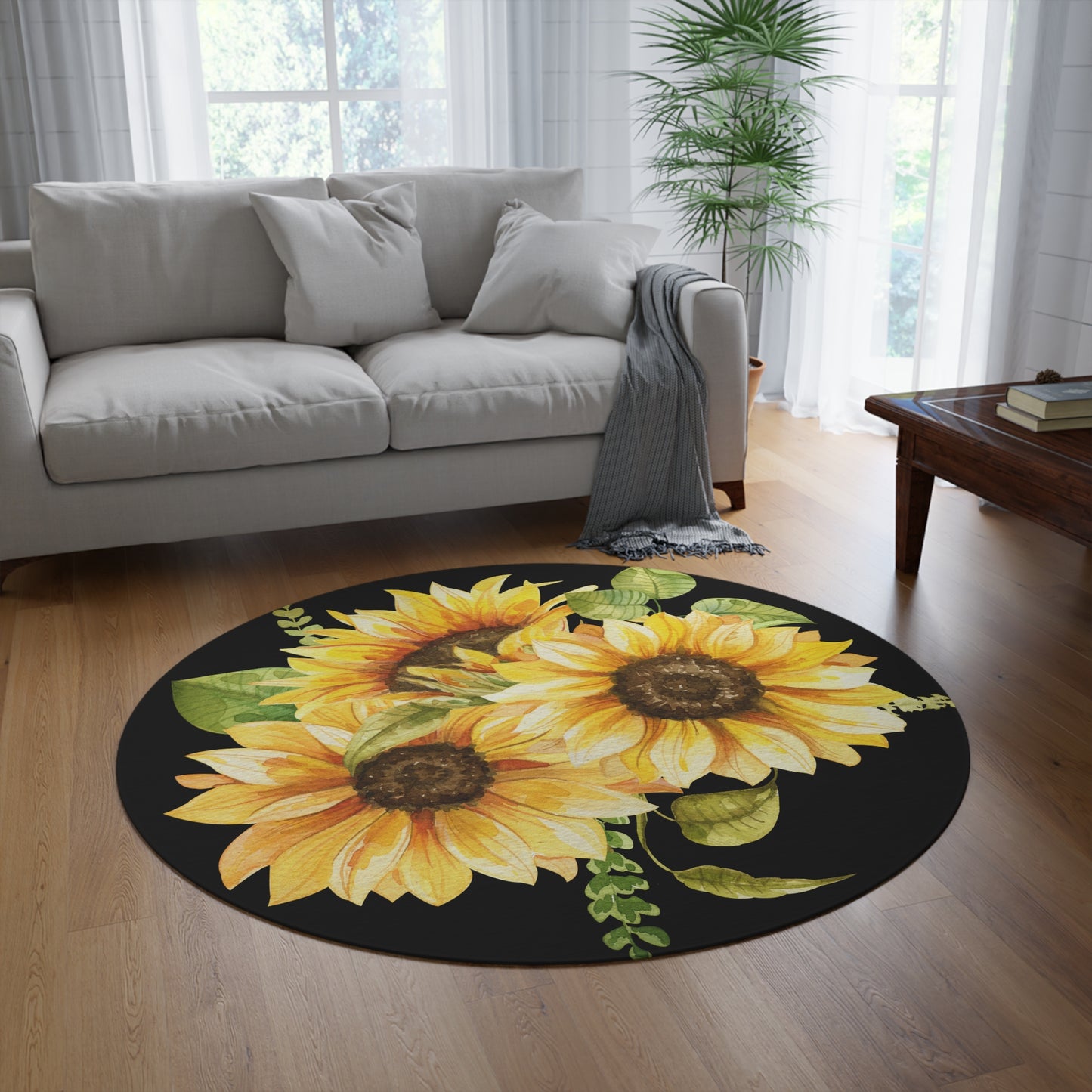 Sunflower Round Rug Black