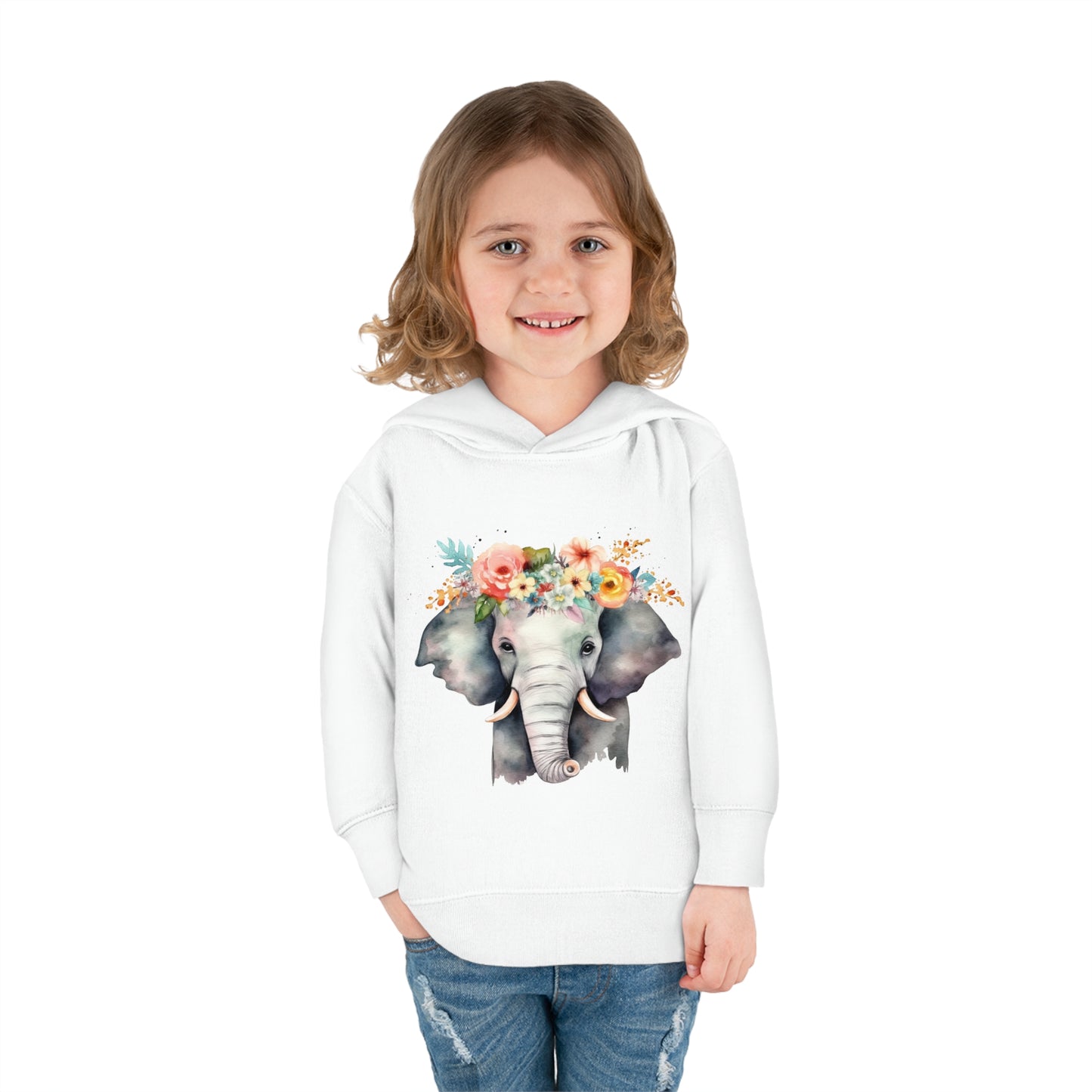 Elephant with a Flower Crown Toddler Pullover Fleece Hoodie