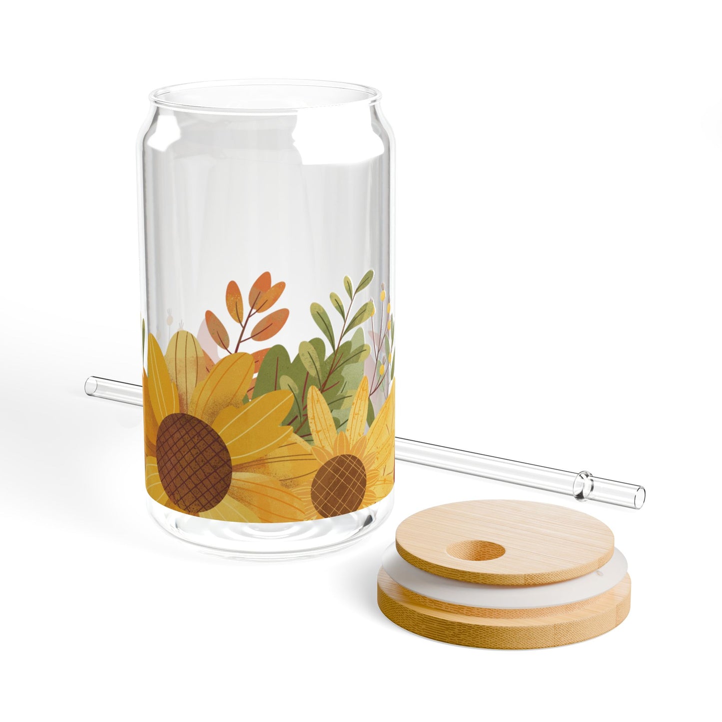 Fall Sunflowers Sipper Glass, 16oz