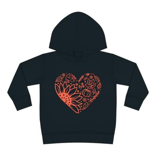 Orange Fall Heart with Sunflower Toddler Pullover Fleece Hoodie