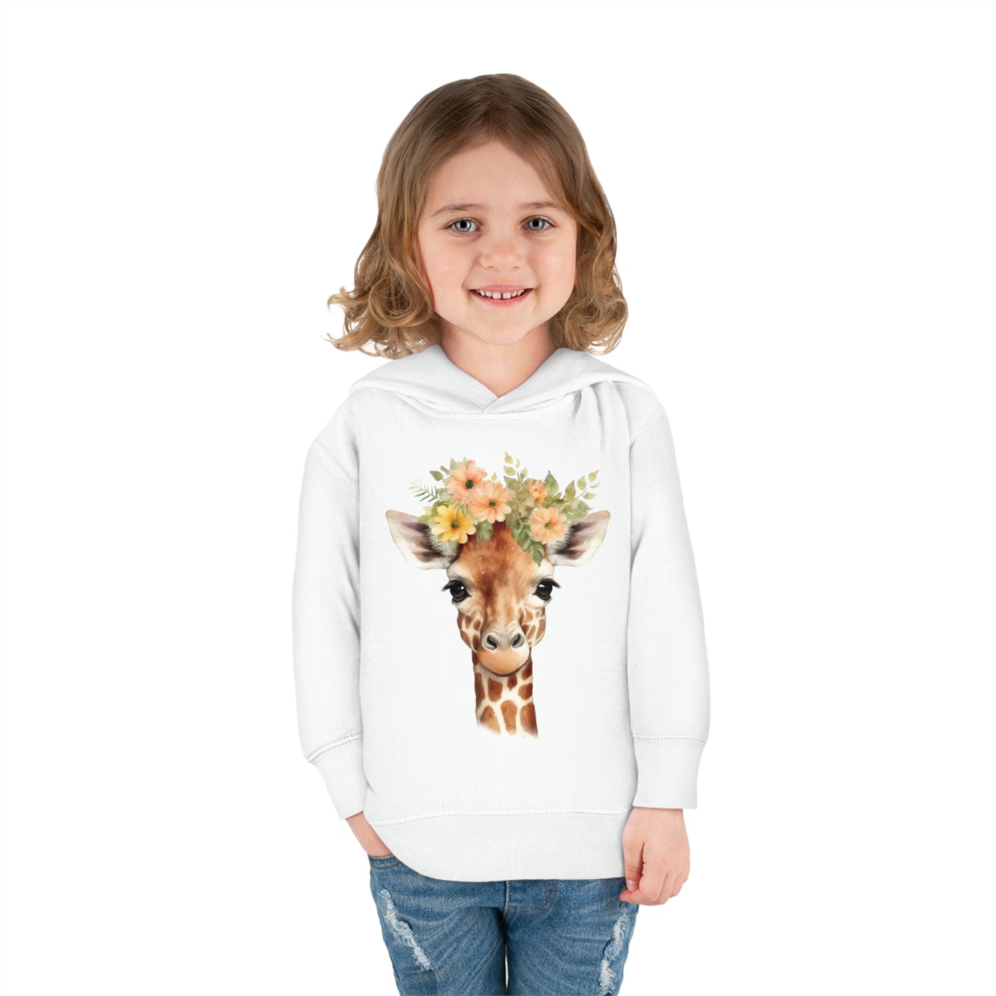 Giraffe with a Flower Crown Toddler Pullover Fleece Hoodie