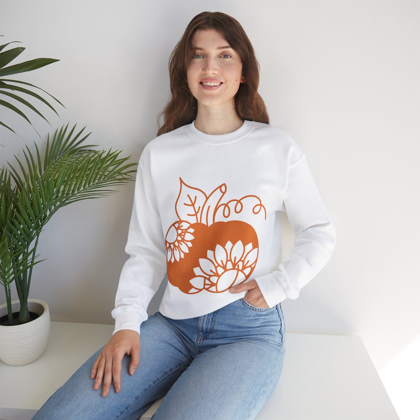 Fall Pumpkin with Sunflowers Unisex Heavy Blend™ Crewneck Sweatshirt