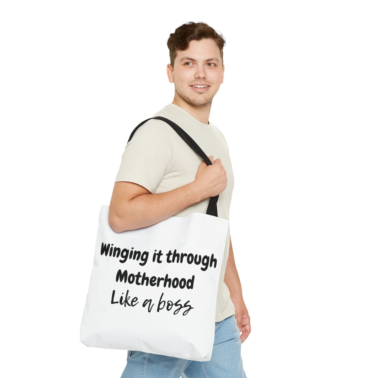 "Winging it through Motherhood like a Boss" White Tote Bag