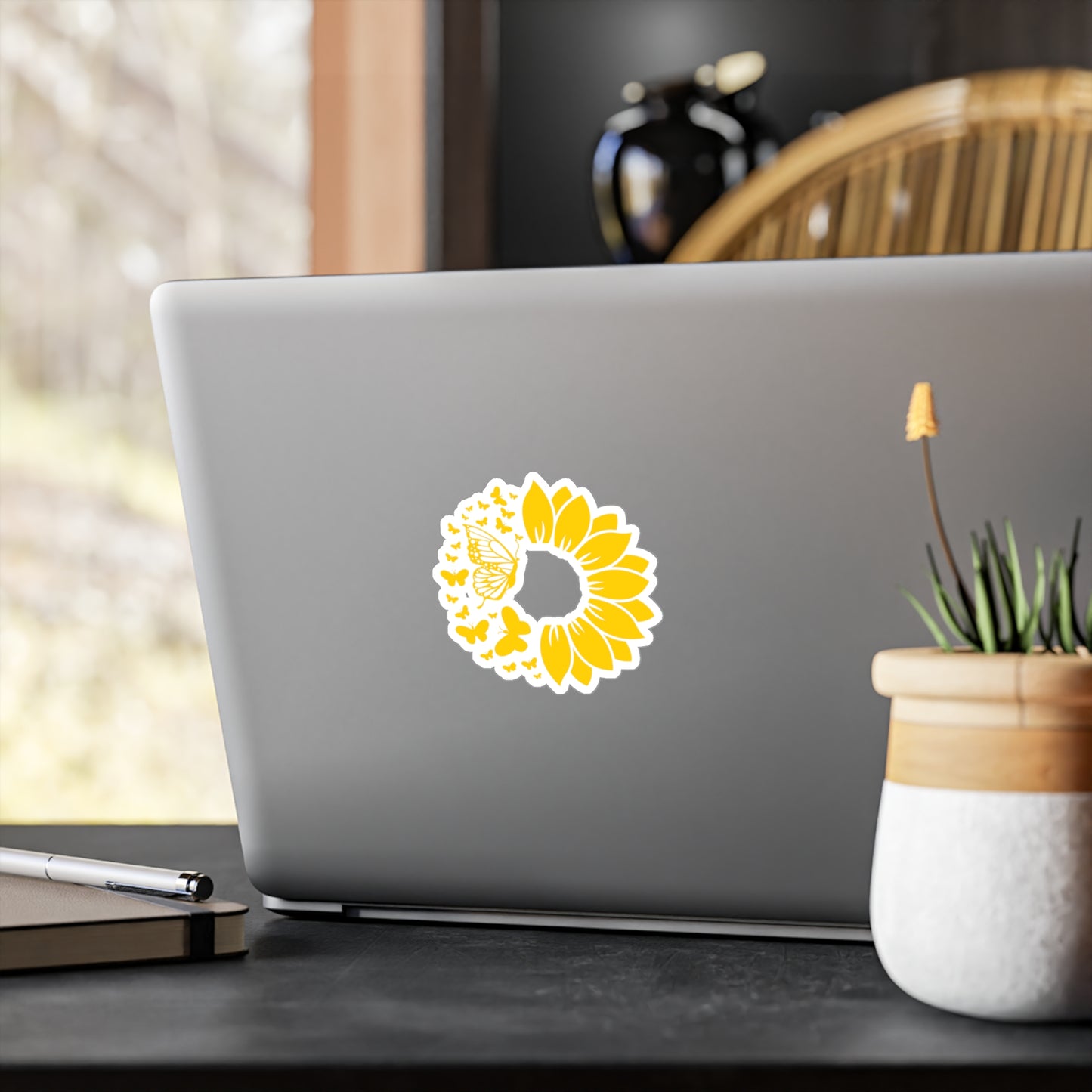 Yellow Sunflower Butterfly Kiss-Cut Vinyl Decal