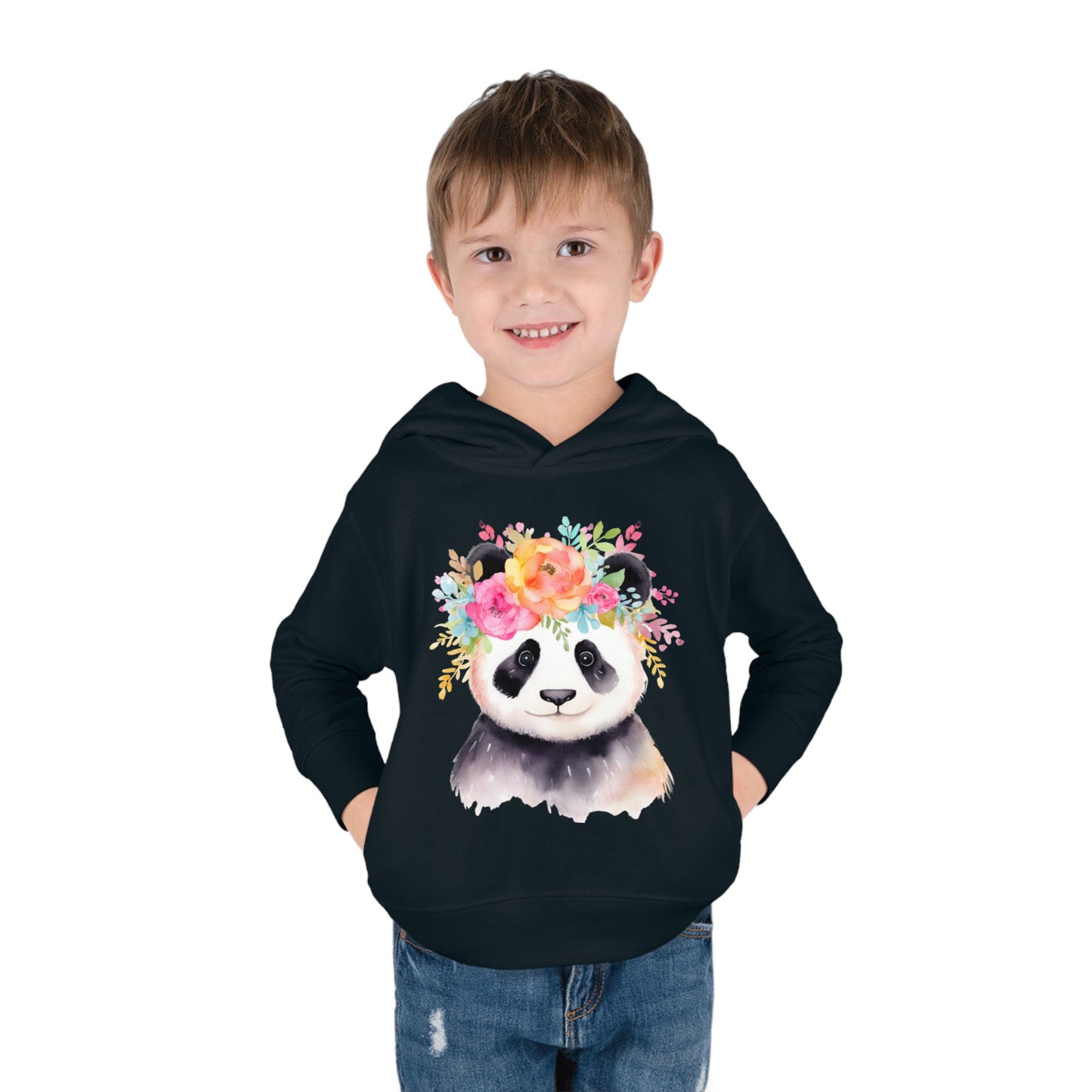 Baby Panda Bear with Flower Crown Toddler Pullover Fleece Hoodie