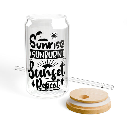 "Sunrise, Sunset, Sunburn, Repeat" Sipper Glass, 16oz