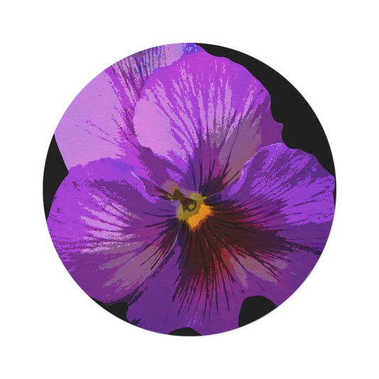 Purple Flower Black Round Rug