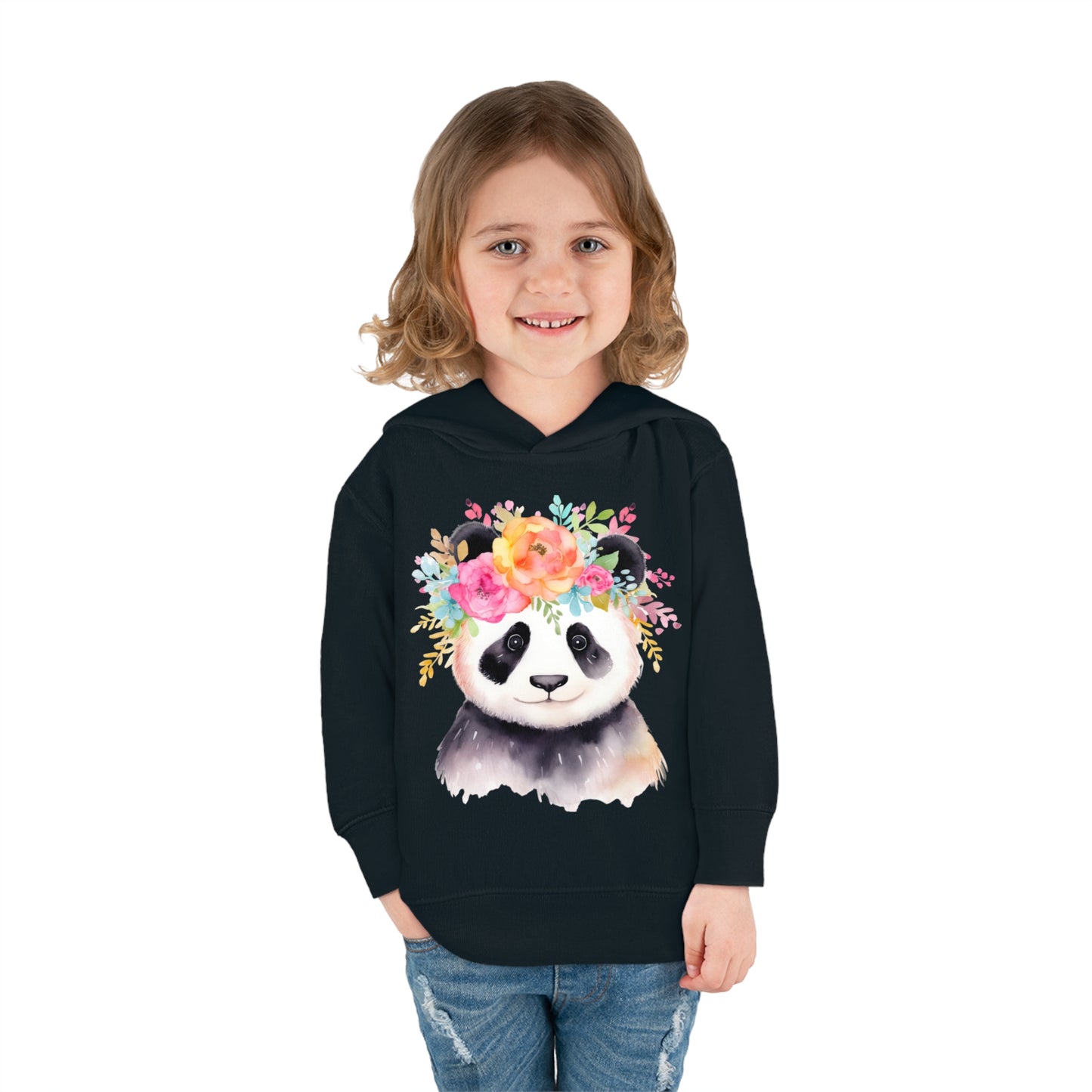 Baby Panda Bear with Flower Crown Toddler Pullover Fleece Hoodie