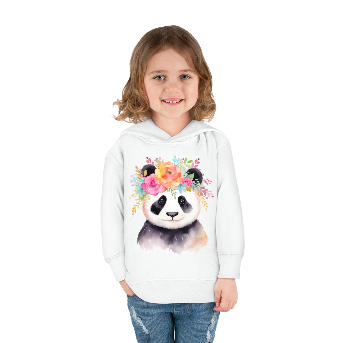 Baby Panda Bear with Flower Crown Toddler Pullover Fleece Hoodie