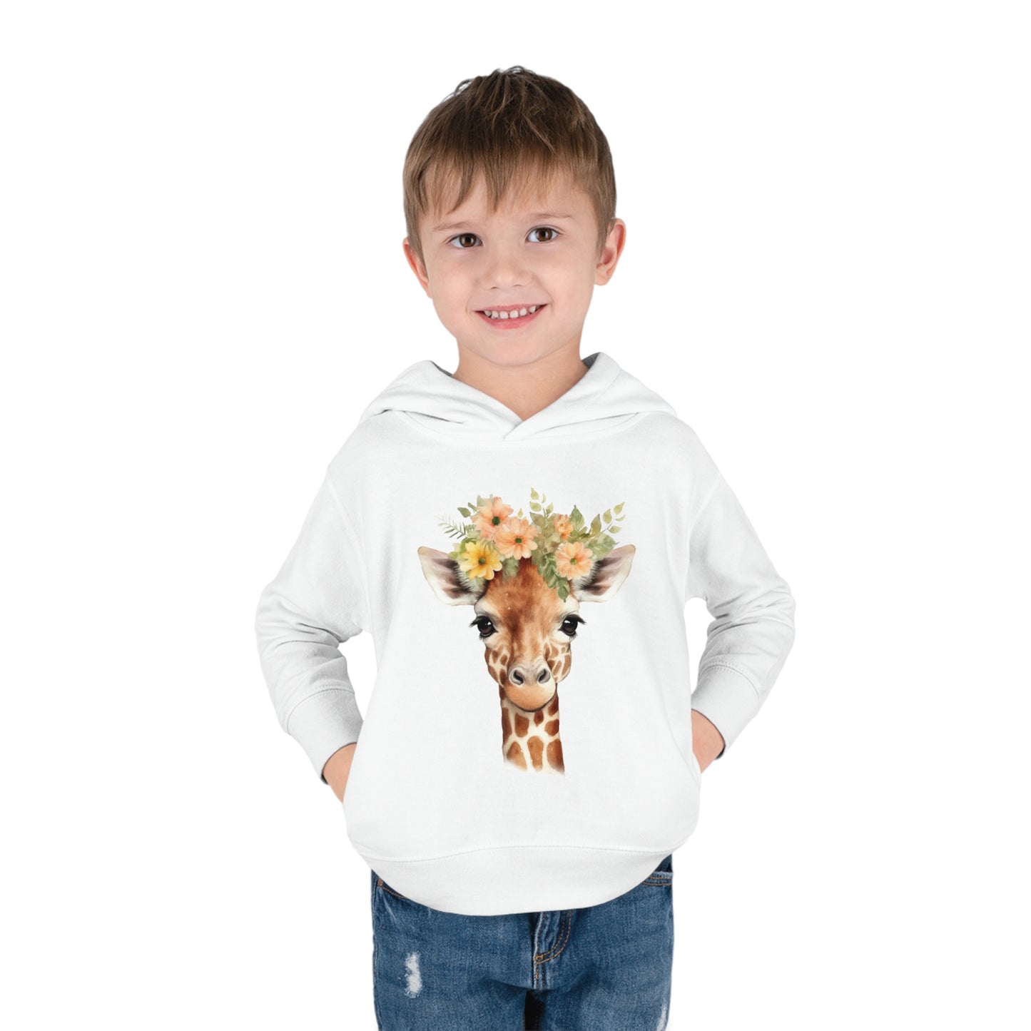 Giraffe with a Flower Crown Toddler Pullover Fleece Hoodie