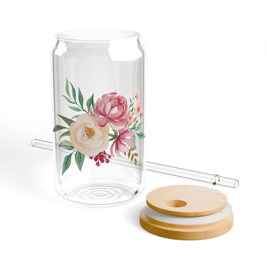 Muted Flowers Sipper Glass, 16oz