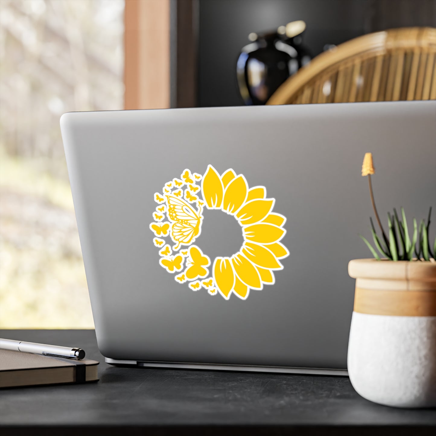 Yellow Sunflower Butterfly Kiss-Cut Vinyl Decal