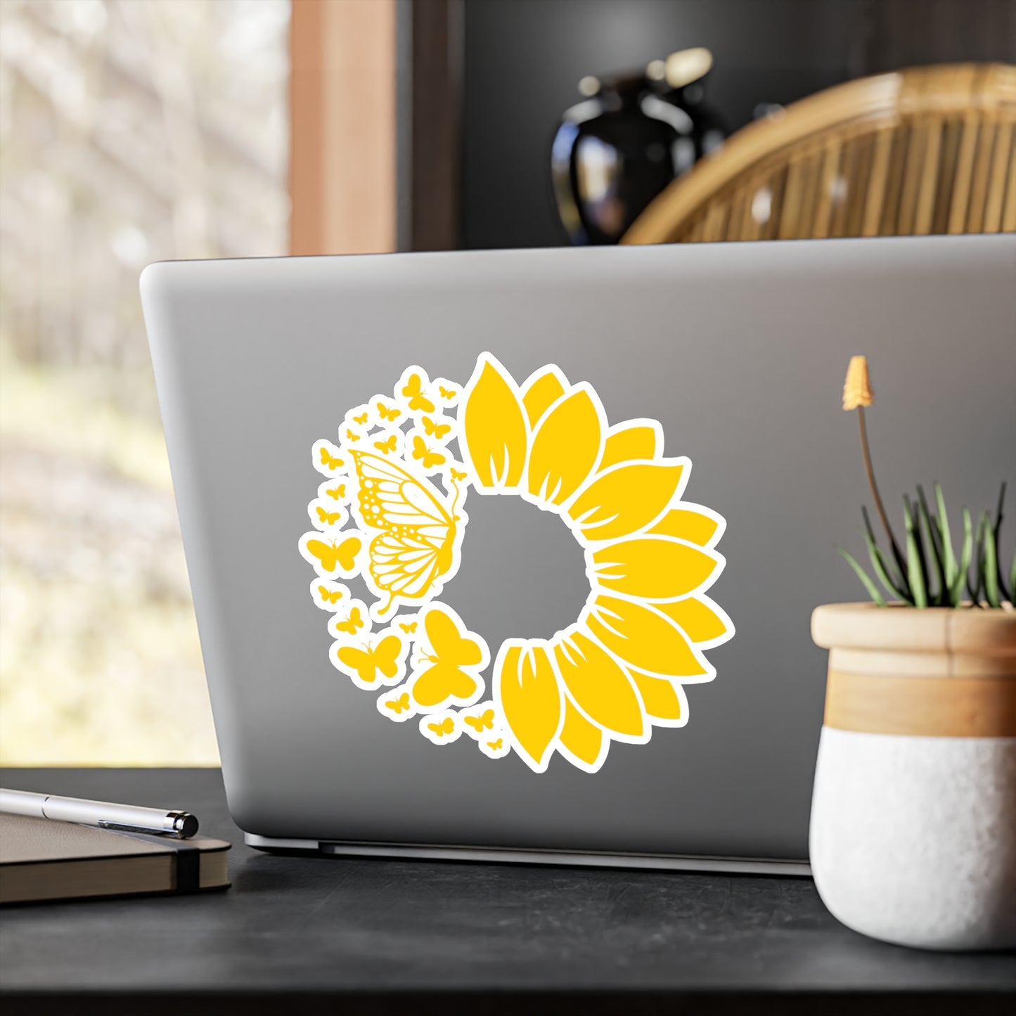 Yellow Sunflower Butterfly Kiss-Cut Vinyl Decal