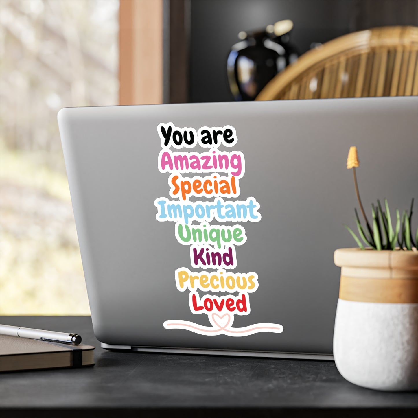 "You are Amazing, Special, Important, Unique, Kind, Precious, Loved" Red Kiss-Cut Vinyl Decal