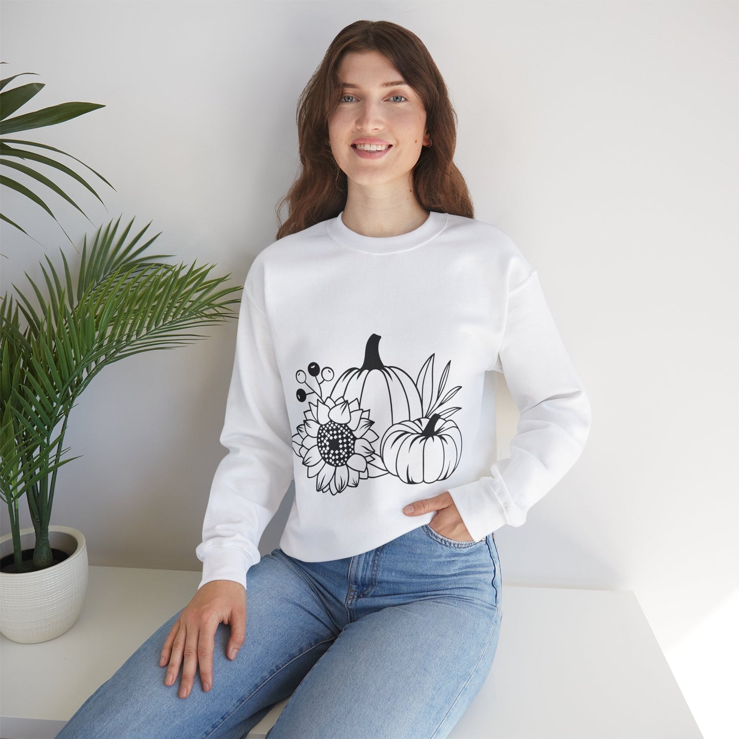 Pumpkin and Sunflowers Unisex Heavy Blend™ Crewneck Sweatshirt