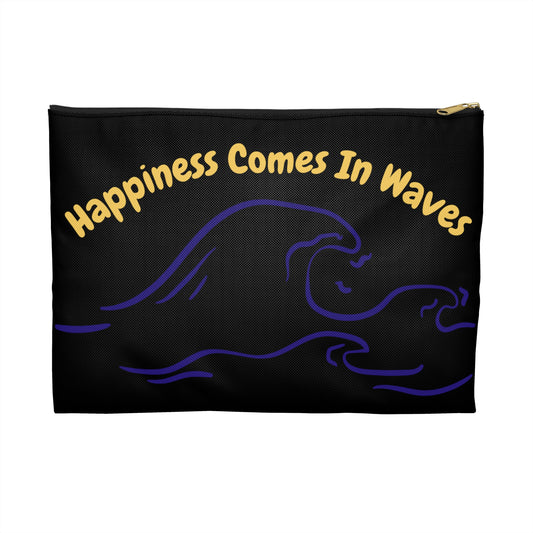 "Happiness Comes in Waves" Black Accessory Pouch