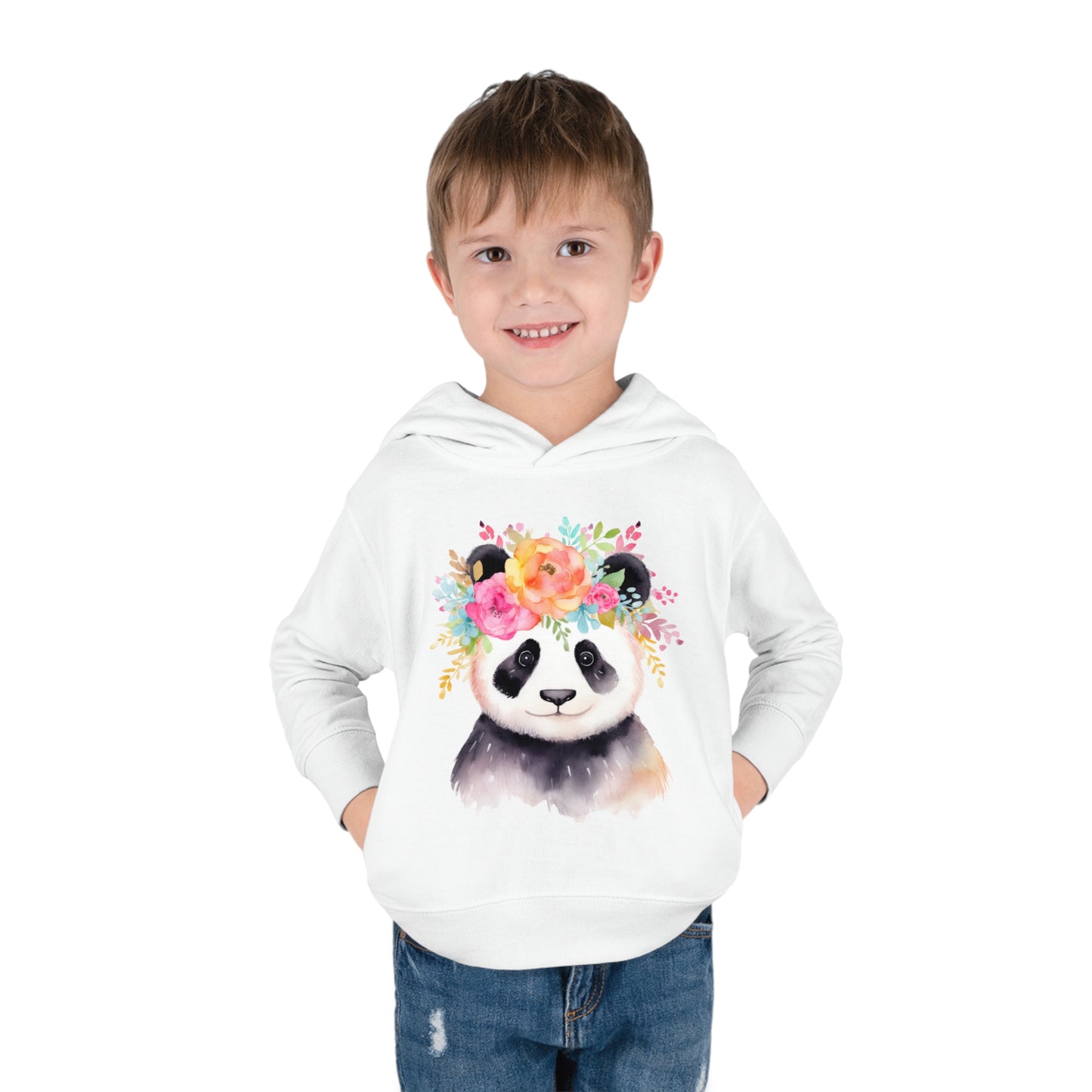 Baby Panda Bear with Flower Crown Toddler Pullover Fleece Hoodie