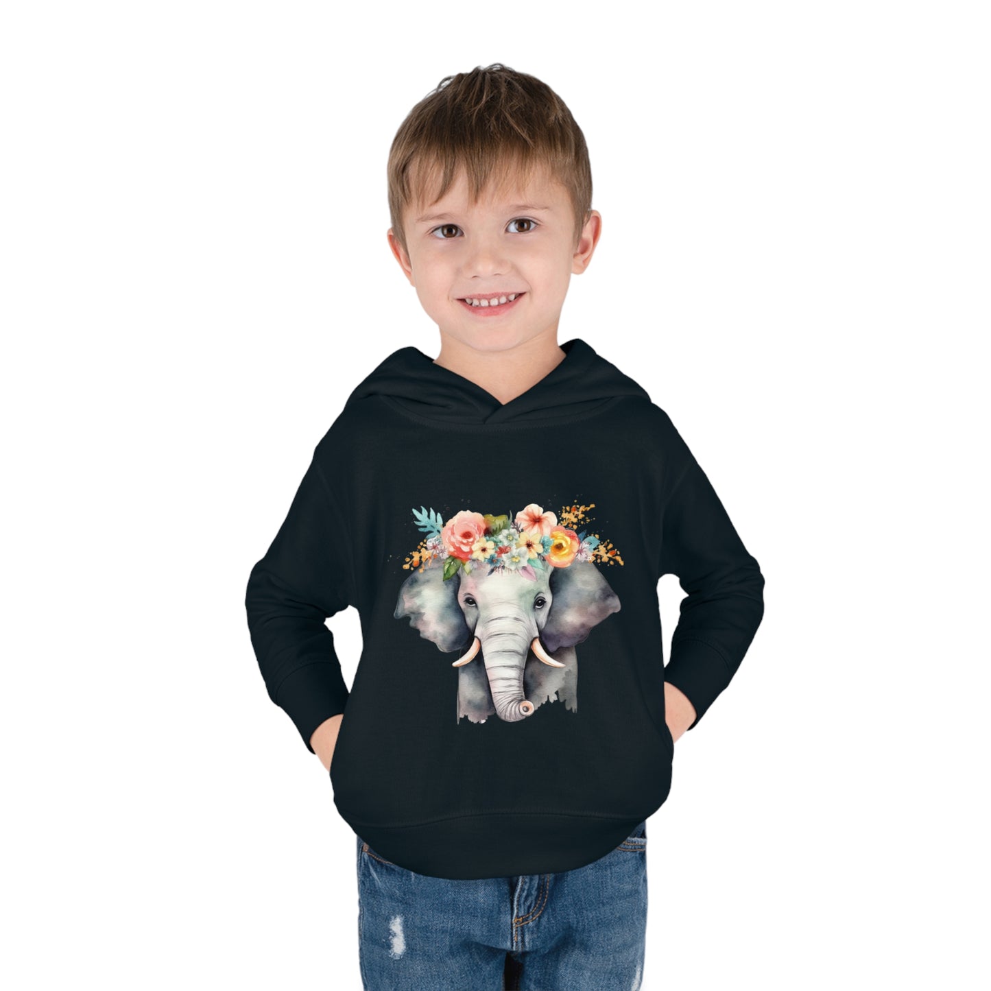 Elephant with a Flower Crown Toddler Pullover Fleece Hoodie