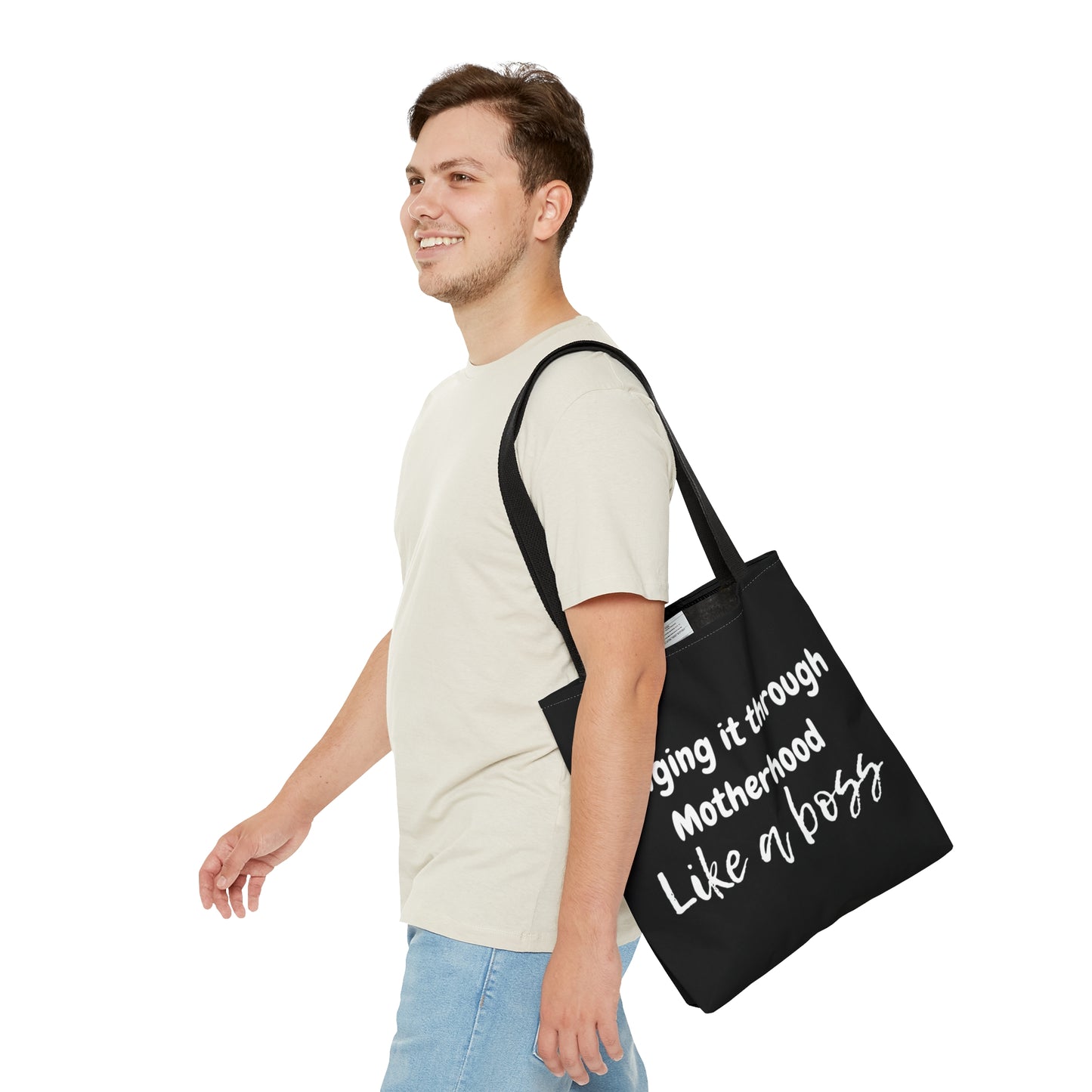 "Winging it through Motherhood like a Boss" Black Tote Bag