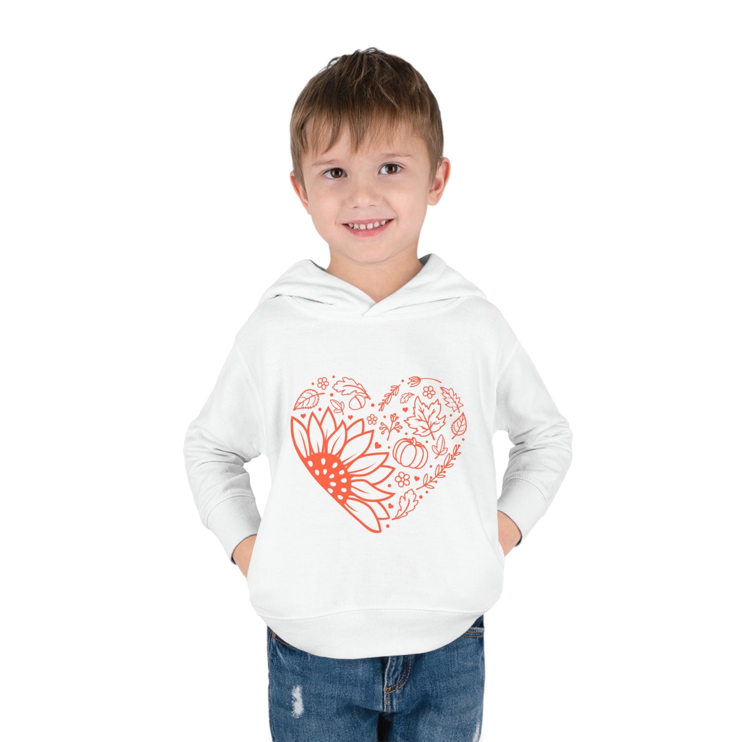 Orange Fall Heart with Sunflower Toddler Pullover Fleece Hoodie